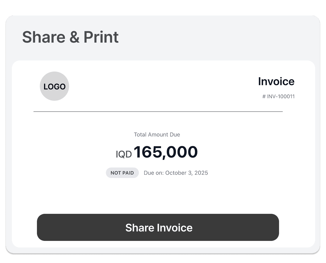 مشاركة رابط فاتورة من Tahseel IQ