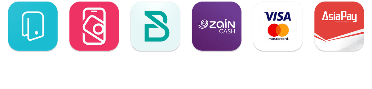 شعارات طرق الدفع المدعومة مثل ZainCash و Visa و Mastercard